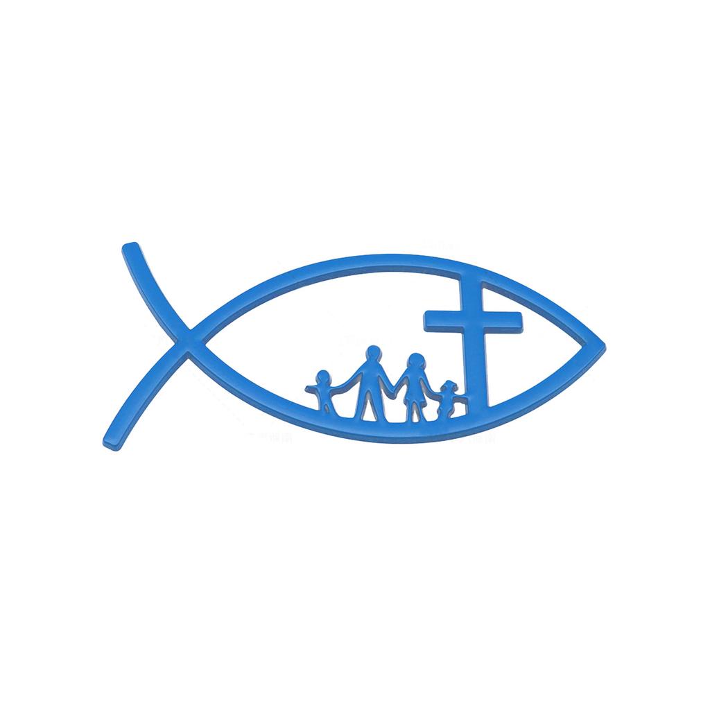 Christian Cross Fish Emblem Sticker 3D Car Jesus Fish Decal Sticker for Car Window Bumper Automotive Jesus Fish Badge