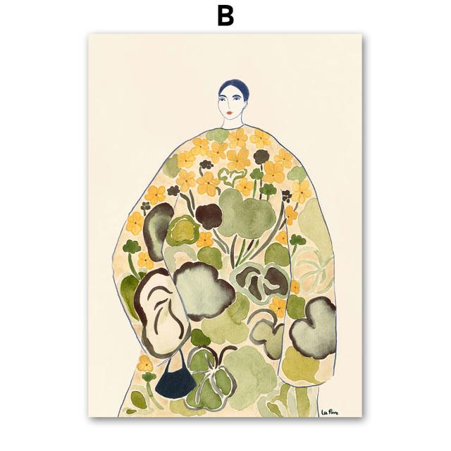 Tulip Vase Woman Coat Flower Fruit  Abstract Gallery Posters And Prints Wall Art Canvas Painting Pictures For Living Room Decor