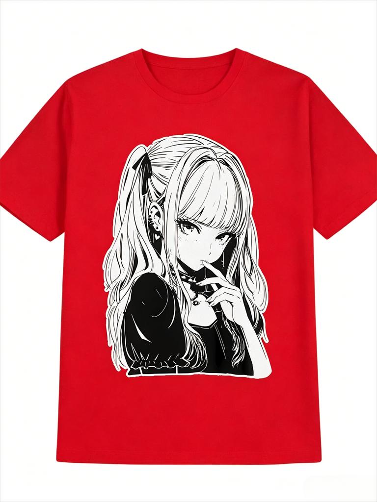 Anime Twin Tail Girl Print T Shirt Unisex Unisex Japanese Unisexga Character Graphic Tees Kawaii Goth Loose Short Sleeve Unisex Tops
