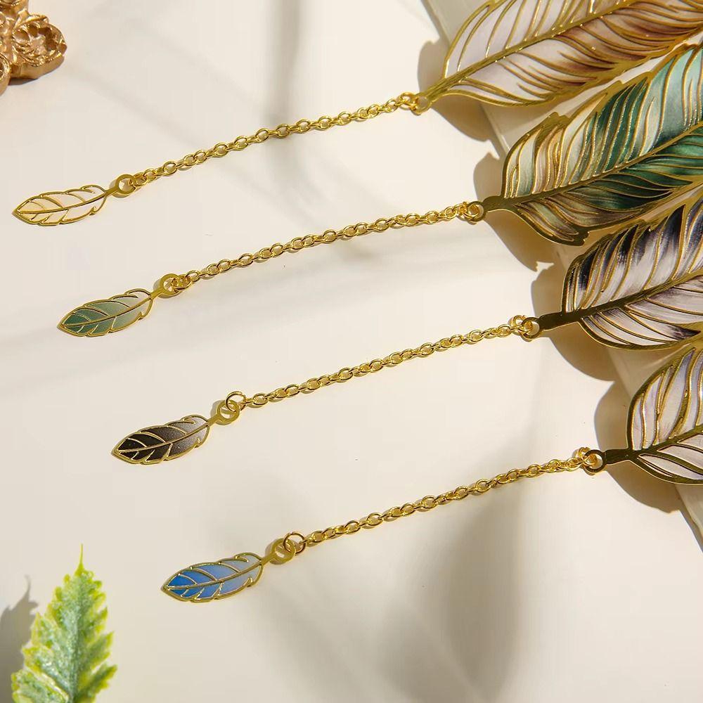 4Pcs Chinese Style Metal Feather Bookmark Vintage Decorative Bookmark Office Reading