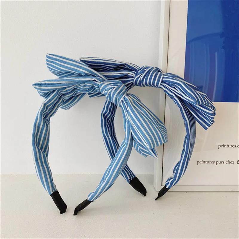 Vintage Denim Cloth Knotted Headbands for Women Ladies Casual Shopping Head Wears Side Bow Knot Hairbands