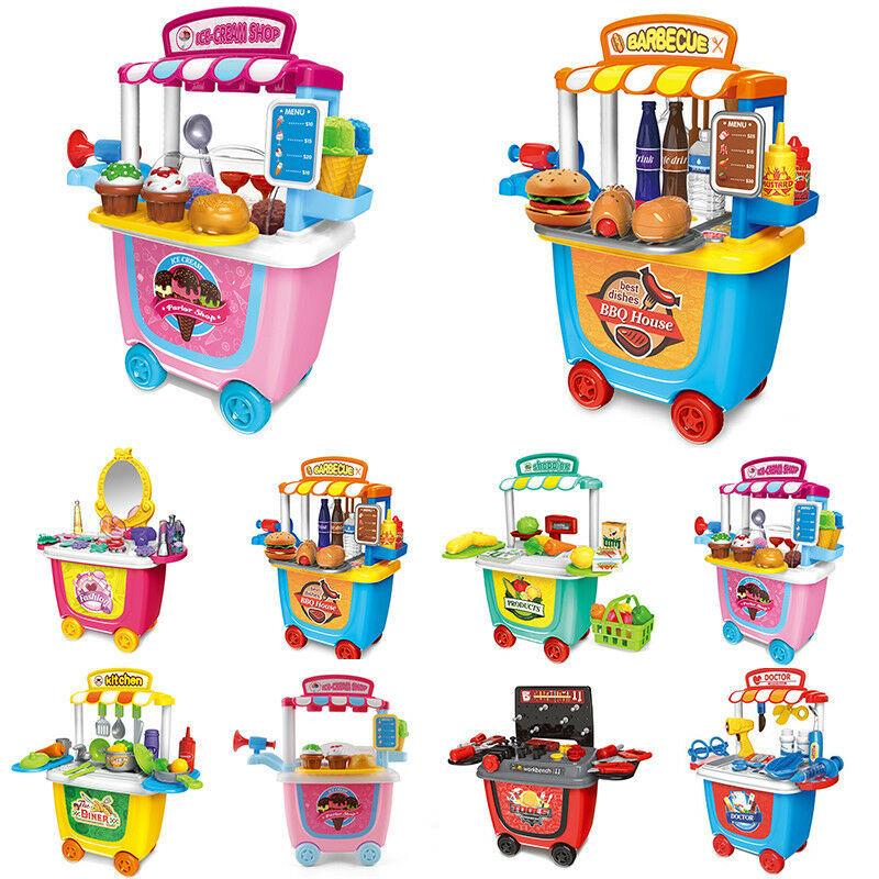 Cute Simulation Kids Ice Cream Shop Kitchen Cart Pretend Toy Set Role Play Gift