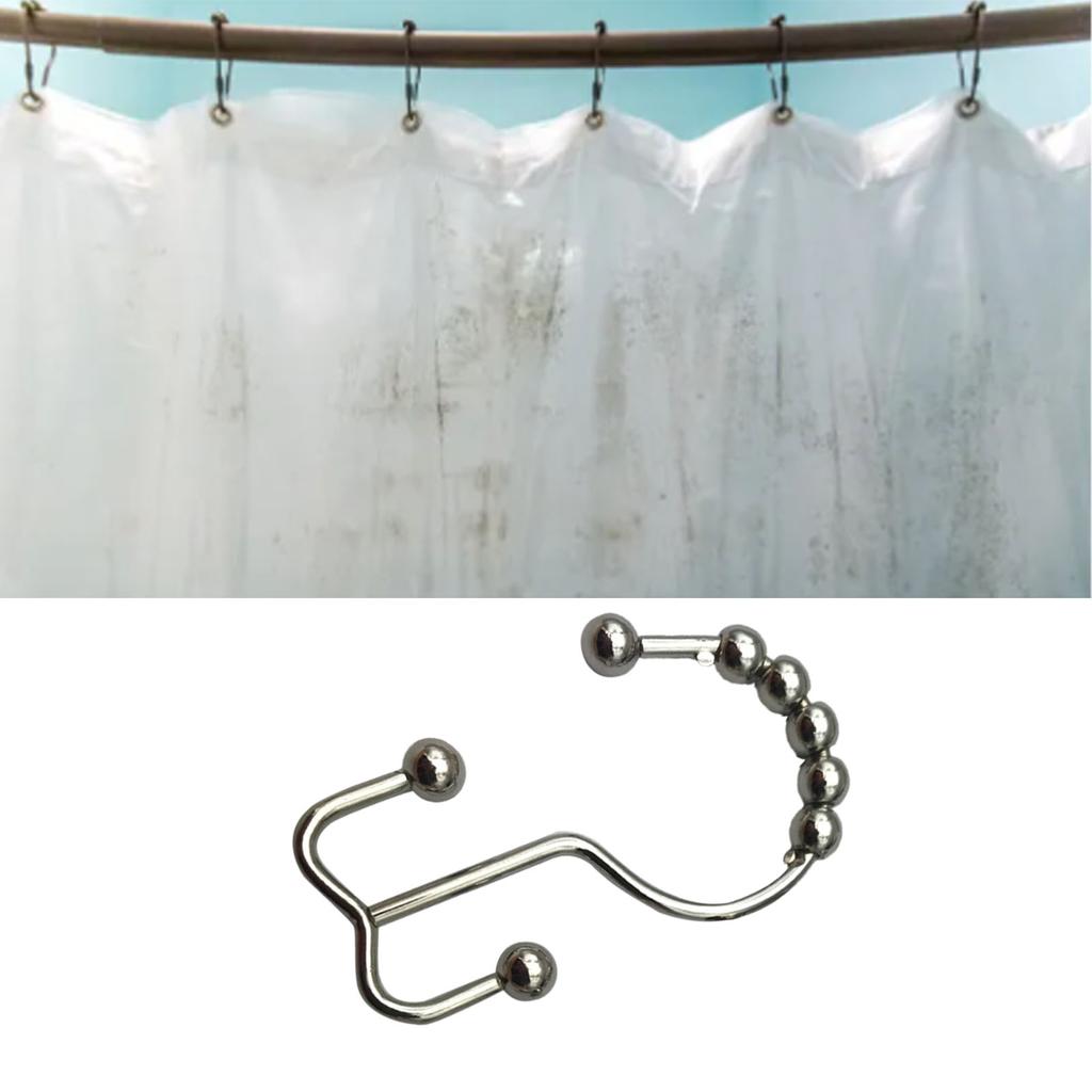12PCS Shower Curtain Hooks Rustproof Metal Iron Double Sided Bath Curtain Hook Rings for Bathroom Bl