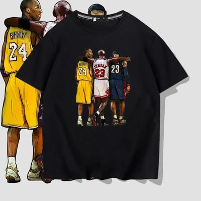 Kobe Bryant Summer Short-Sleeved T-Shirt Lebron James Design Big Three Basketball Group Photo Back View Unisex Fashion Tee
