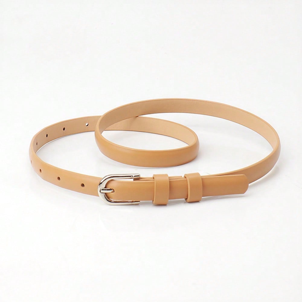 Neuer Gürtel Damenmode Dornschließe Dünner Gürtel für Damen mit Rock Kleines Kostüm Einfacher Stil Gürtel 103CM beige