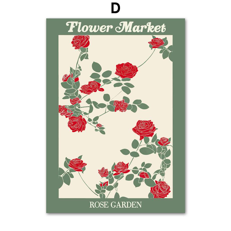 Mercado de Flores Rosa Pôsteres Nórdicos Londres Tóquio Impressão Arte de Parede Verde Pintura em Tela Abstrato Quadros de Parede Para Decoração de Sala de Estar