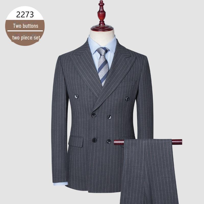 Terno Listrado Masculino de Abotoadura Dupla Estilo Coreano Slim Fit - Casual Casamento Noivo Três Peças