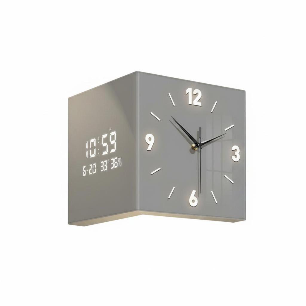 Corner Wall Timepiece LED Display Double Sided Space Saving