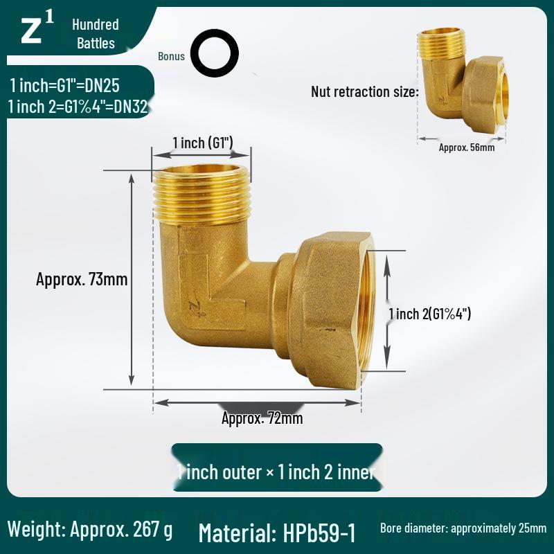 Brass Elbow: Inner/Outer Thread, Single-Sided, High Flow, Equal/Unequal Dia. 4/6-Point Copper Pipe Fitting