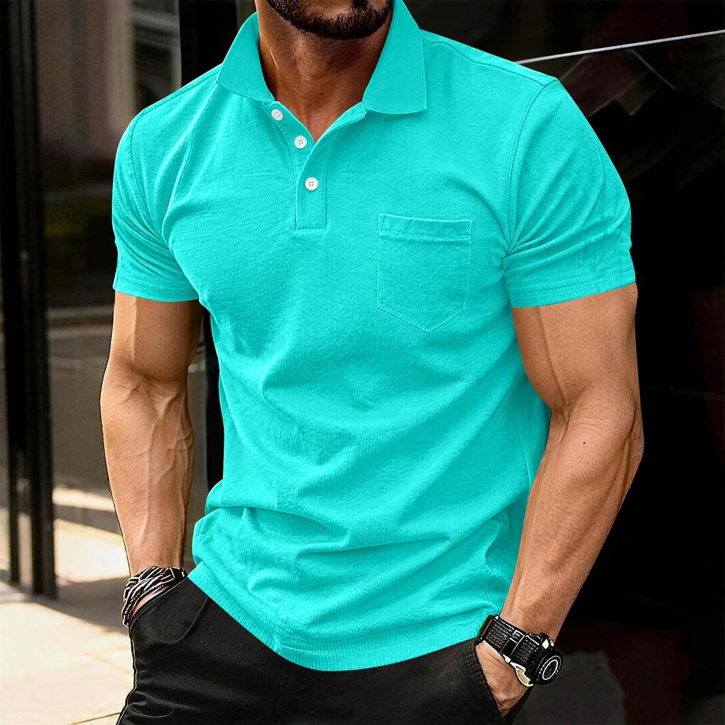 Men’s Short Sleeve Polo Shirt with Chest Pocket Classic Fit Soft Cotton Collared Top for Casual or