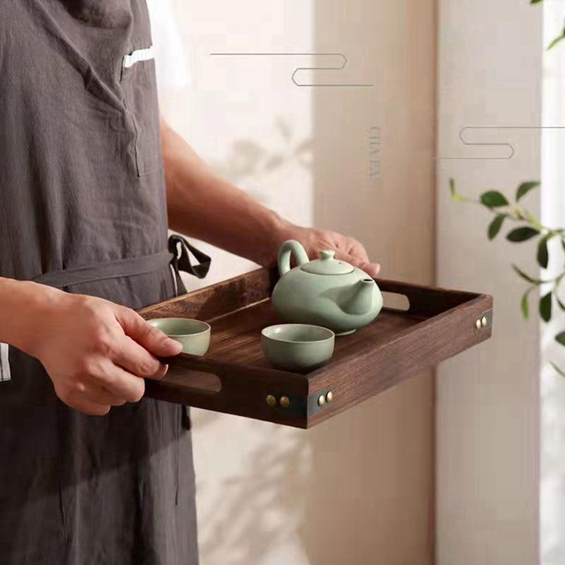 Wooden Service Tray with Handles Rectangle Wood Breakfast Bed Tray