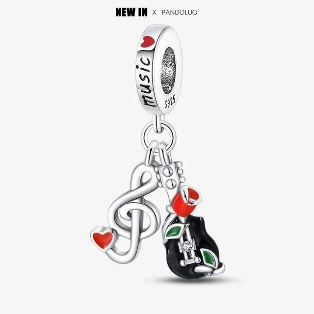 Novità Elementi Musicali Set da Tre Pezzi Perline Charm Si Adatta Nuovo Bracciale Argento 925 Donne Ciondolo Perla Gioielli Regalo