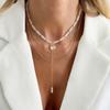 Collana a Catena Stratificata, Collana Lunga a Y, Girocollo con Perline e Ciondolo, Elegante Collana a 3 Strati per Donna, Festa, Ufficio, Gioielli