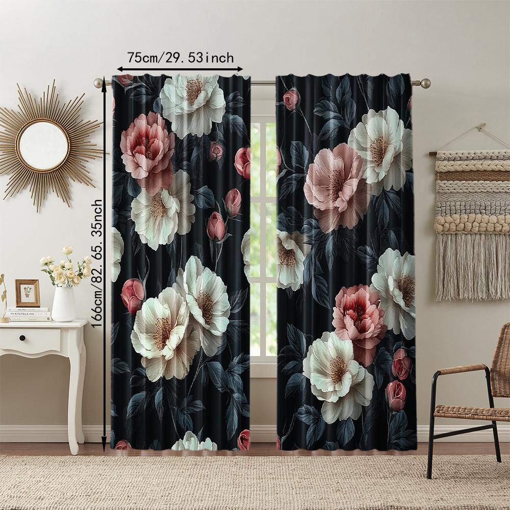 2 pcs   versatile polyester transparent curtains for home decoration Dark Rose Floral Peel for use in bedrooms and living rooms