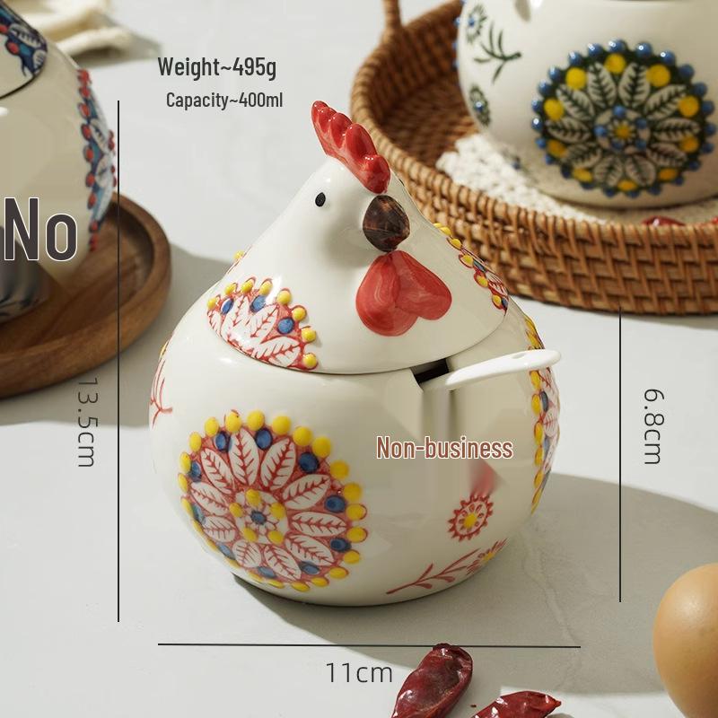 

Ceramic Chick Spice Jar with Lid & Spoon - Moisture-Proof, High-End Kitchen Salt & Chili Shaker.