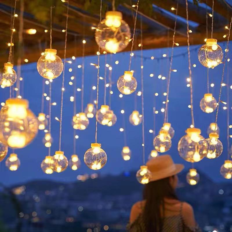 Outdoor Solar LED Star and Moon String Lights - Decorative Holiday Fairy Curtain Lights