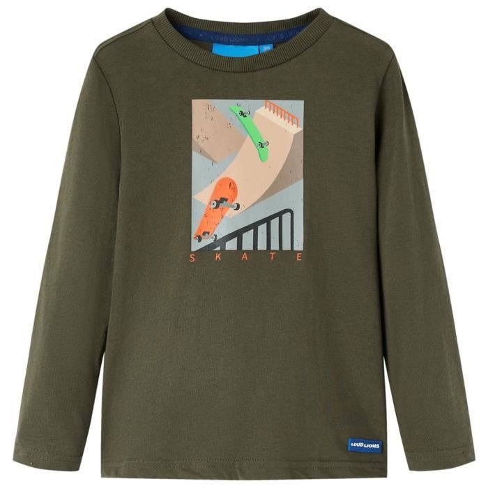 Children's Long-sleeved T-shirt Printed Skateboard Khaki 92-104-116-128-140