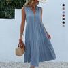 Sommer Damen Tank Top Kleid Ärmellos Plissee Kleider Lose V-Ausschnitt Midi Kleider