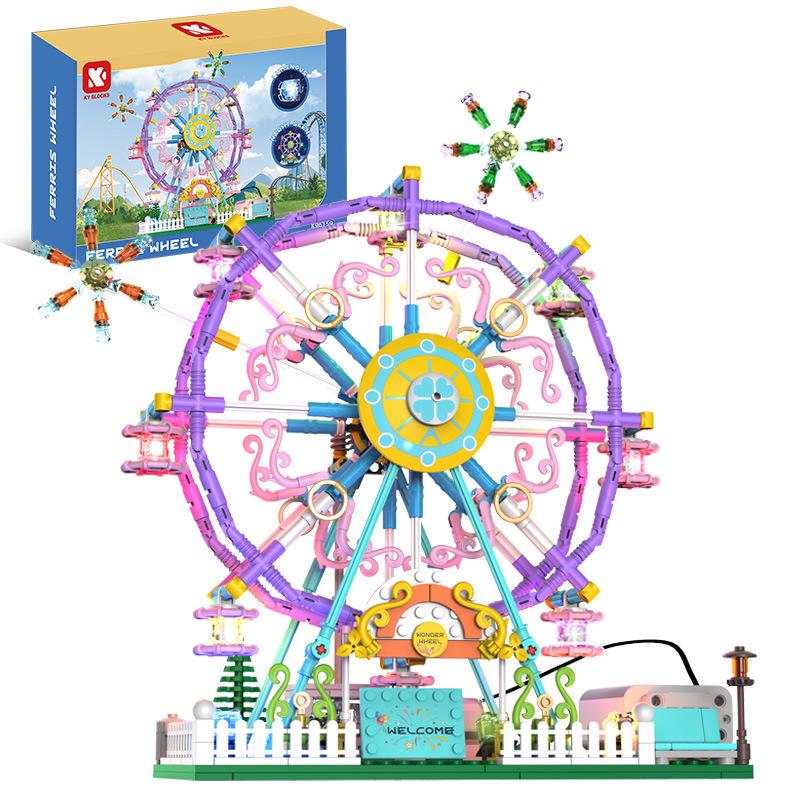 Elektrisches drehendes Riesenrad Bausteine mit bunten Lichtern - Kreatives Konstruktionsspielzeug & Dekoration