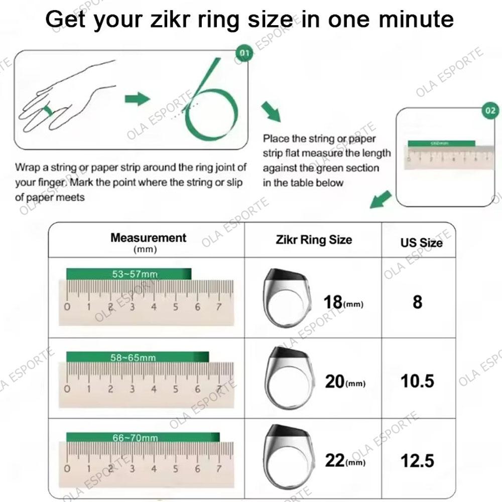 Qibla Smart Zikr Ring Praise Tasbih Tally Electronic Digital Counter for Muslims Prayer Time Vibration Reminder Waterproof