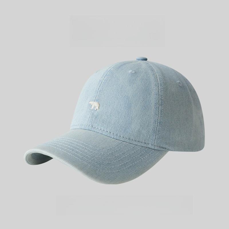 Polar Bear Embroidered Baseball Cap Men s and Women s Big Head Circumference Widened Brim Showing Small Face Washed Denim Cap светло-синий