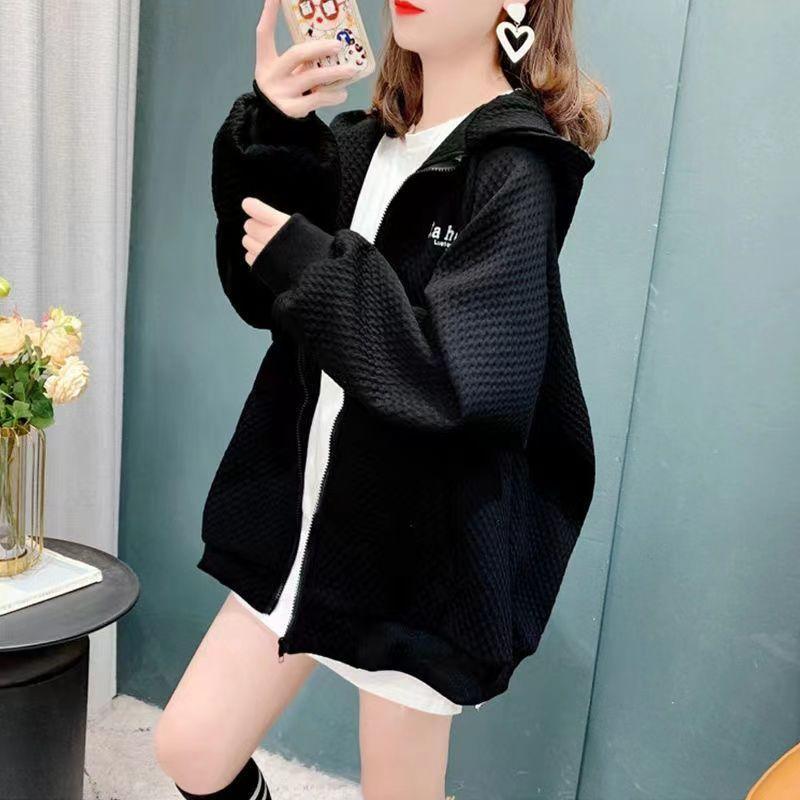 Plus Size Women Long Sleeve Jacket Zipper Hoodie Streetwear Tops Autumn Winter Casual Loose Hooded Sweatshirts