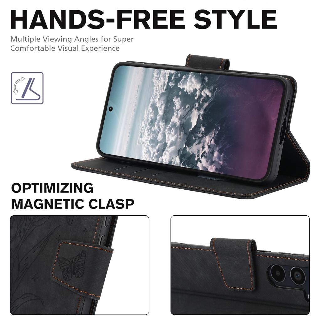 Leather Case for Samsung Galaxy A17 5G/A17 4G/A26 5G Flower Butterfly Wallet Phone Cover with Hand Strap