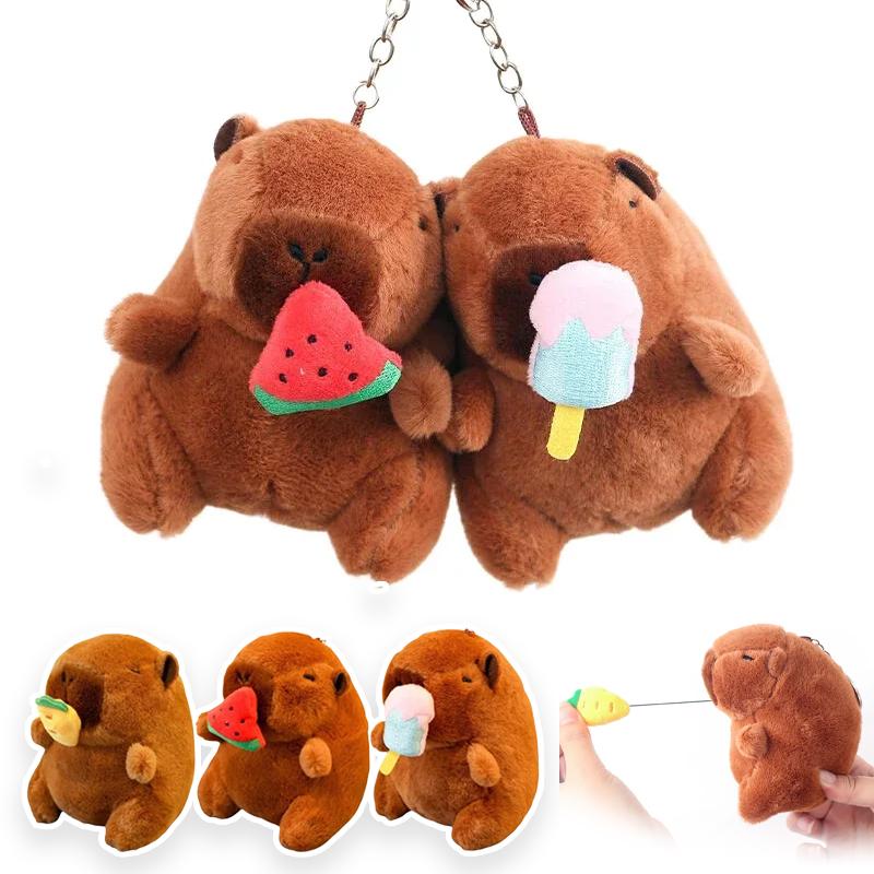 Cute 12cm Plush Capybara Keychain Snot Pulling Charm Cartoon Stuffed Animal School Bag Pendant Gift For Kids Adults