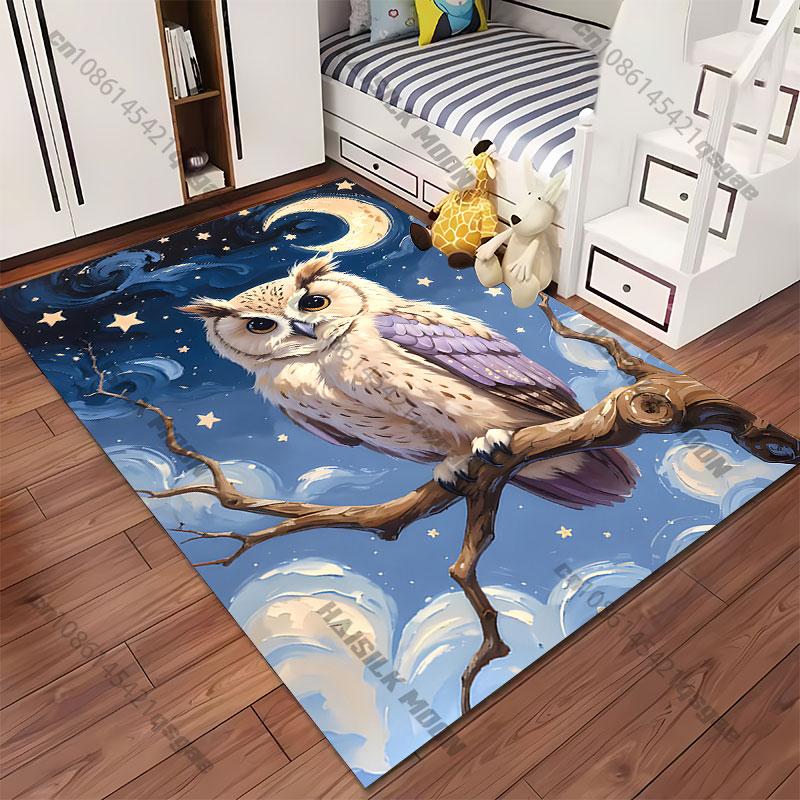 Owl Under Starry Night Carpet Yoga Living Room Room Decor Children's Crawling Mat Doormat Area Rug Games Mat