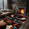Southwestern Aztec Star Print Area Rug, Turquoise & Orange Tribal Design Non-Slip Floor Mat for Living Room Bedroom Home Decor