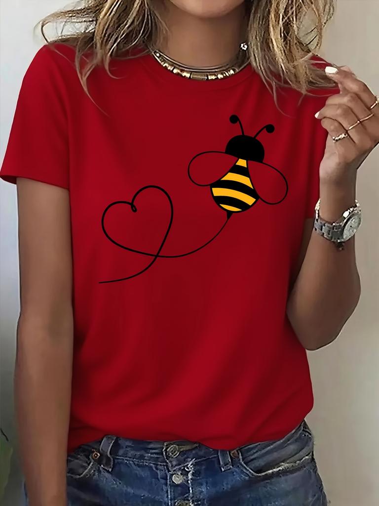 WomenS Casual Sporty TShirt with Cute Bee Heart Design Harajuku Sleeve Casual Clothing Street Tops Tees Aesthetic Clothes