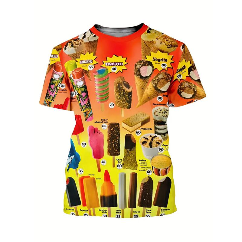 Men's 3D Printed T-Shirt Funny Ice Cream Pattern Print Short Sleeve O-Neck Pullover Casual Top