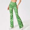 Women Flared Trousers Contrast Color Water Wave Print High Waist Spring Yoga Pants Slim Fit Elastic Waist Bell-bottomed Pants