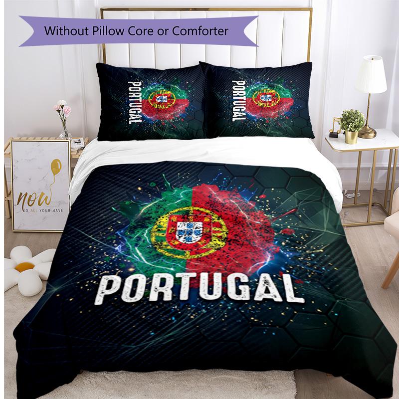 Set Biancheria da Letto Stampata Calcio Portogallo 3 Pezzi Set Copriletto Traspirante Accogliente come Regalo per la Casa Nuova o per le Feste