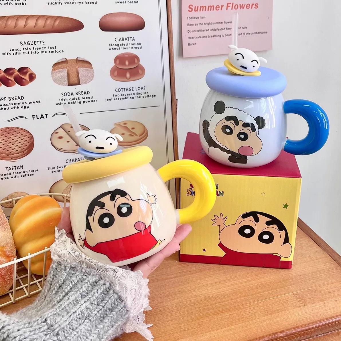 Wjg Pretty B Girls Crayon Xiaoxin Mug Birthday Gift Practical Ceramic Cup With Lid Breakfast Milk Couple Cup Souvenir