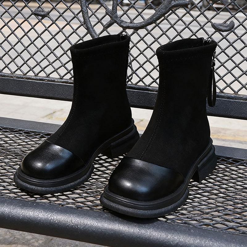 Retro Style Martin Boots for Women Show Long Legs, Zipper, Thin Boots, Velvet Cotton Boots, Brown Thick-soled Small Short Boots.