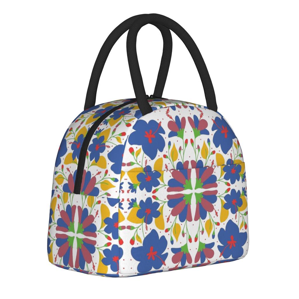 Mexican Floral Folk Pattern Insulated Lunch Bags High Capacity Polish Ethnic Flowers Reusable Thermal Bag Tote Lunch Box