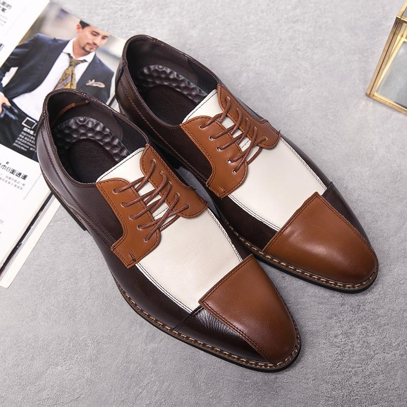 Large Size Men's Shoes Spring and Autumn New Fashion Color Matching British Style Business Dress Leather Shoes Low Top Trend Casual Shoes