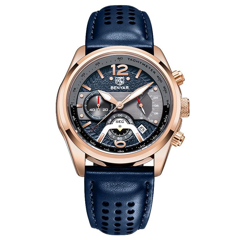 Benyar Men's Fashion Sport Chronograph Leather Quartz Watch - Model 5171