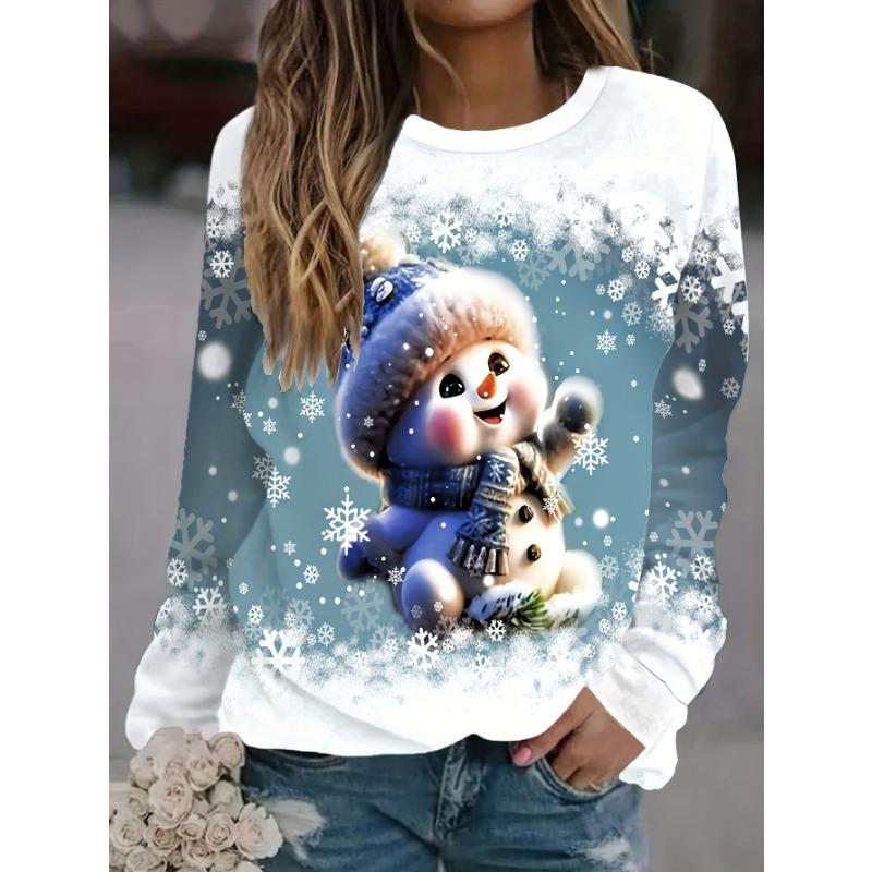 Western Cross-Border Christmas Element Printed Round Neck Long Sleeve Pullover Loose Fashion Sweatshirt