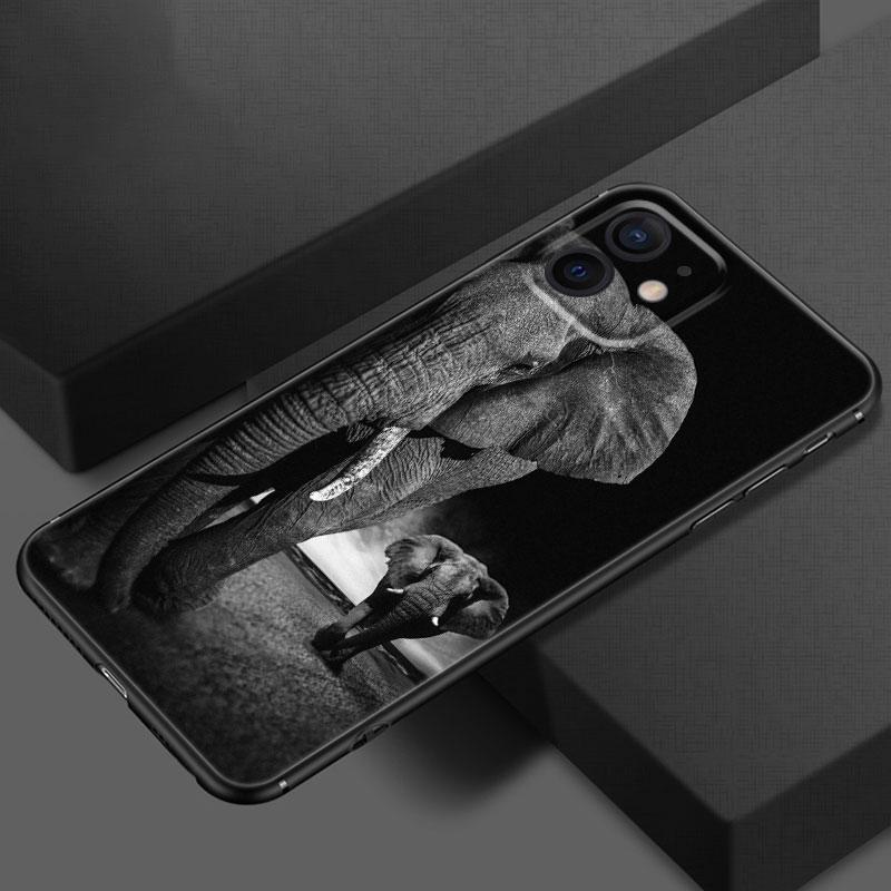 Animal Elephant Phone Case For Apple iPhone 13 12 Mini 11 Pro XS Max X XR 8 7 6S 6 Plus SE 2020 5S 5 Soft TPU Black Cover