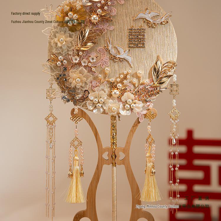 Pink Handmade Xiuhe Wedding Ceremony Fan DIY Kit - Chinese Classical Bride Accessory