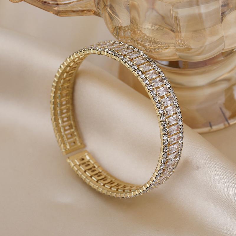 French Court Zircon Inlaid Ring Full Diamond Opening Adjustable Bracelet Fashionable Versatile Bracelet With Jewelry