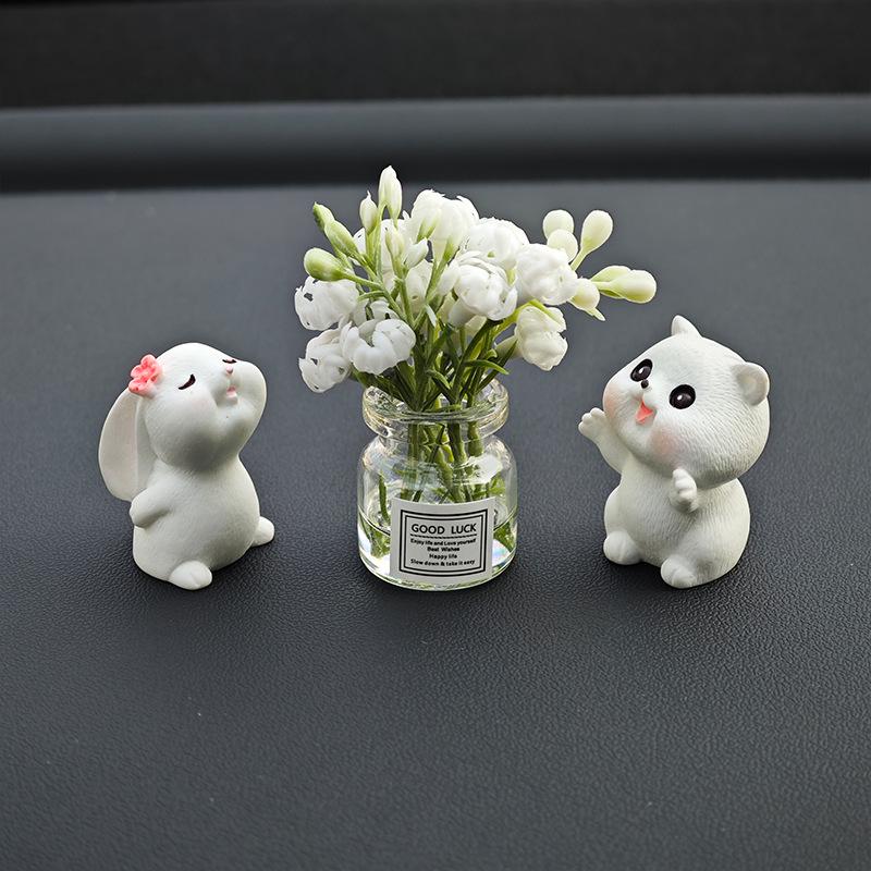 Car Interior Cute Rabbit Vase Ornament - Healing Center Console Doll