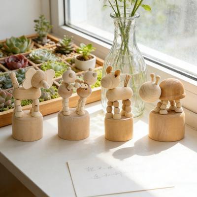Wooden Finger Puppet Toy Cartoon Mini Desktop Movable Elephant Tiger Dog Puppet Figurine for DIY Crafts Home Party Decoration