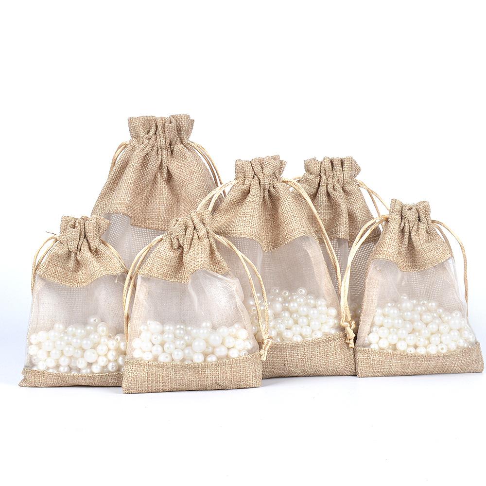 12pcs Single-sided Window Linen Bag Linen Drawstring Bag Cosmetic Jewelry Packaging Bag Lavender Mosquito Repellent Sachet Cloth Bag Drawstring Bag