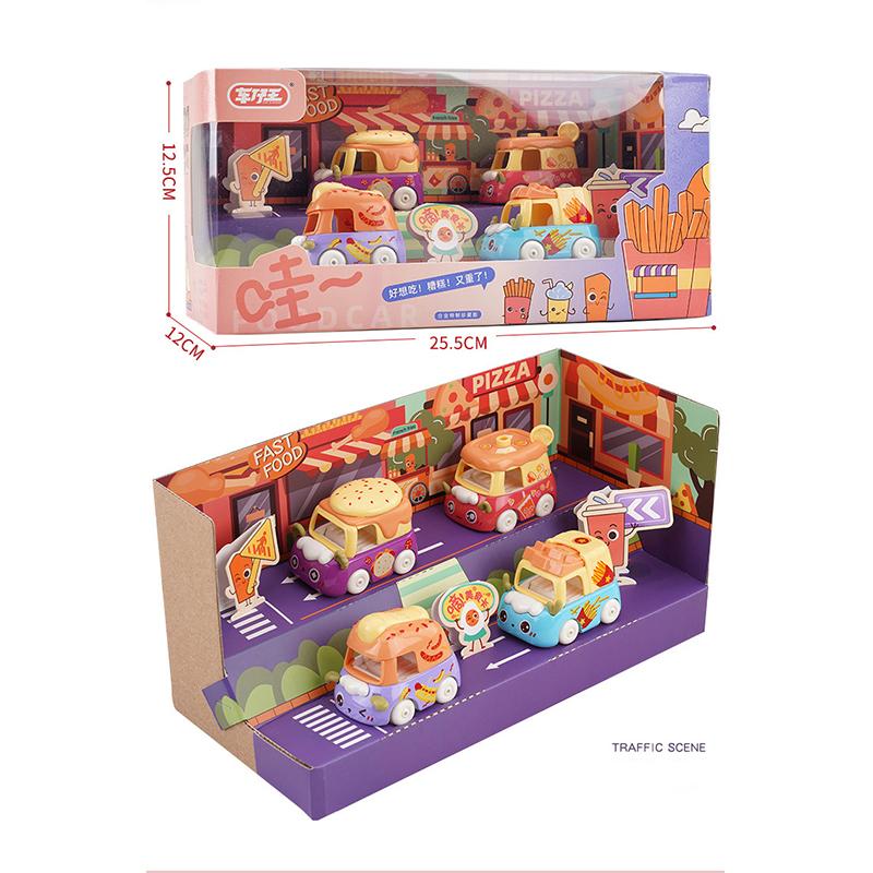 4pcs Fast Food Alloy Cars Dessert Cartoon Food Metal Cars, Children's Toy Decoration, Halloween and Christmas Gift for Boys and Girls