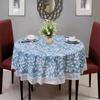 Pastoral Style PVC Tablecloth Lace Hem Oil Resistant Waterproof Tablecloth Flower Pattern Printed Design Round Table Cover