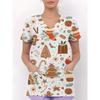 Womens V-Neck Short Sleeve Nursing Scrub Top With 3D Cartoon Print Comfortable Workwear Casual Medical Uniform
