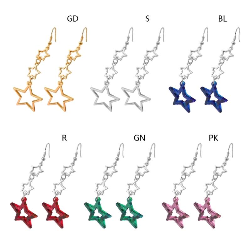 Star Dangle Earrings for Women Girl Long Hollow Star Fringe Earring Sparkle Star Jewelry Pentagrams Stud Earring Gift